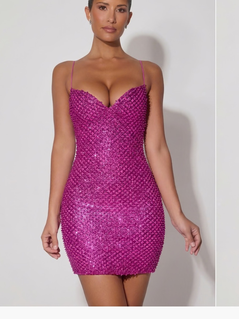 Oh Polly Magenta Beaded Sweetheart Mini Dress